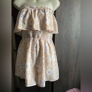 Strapless Floral Romper in Cream and Lavender